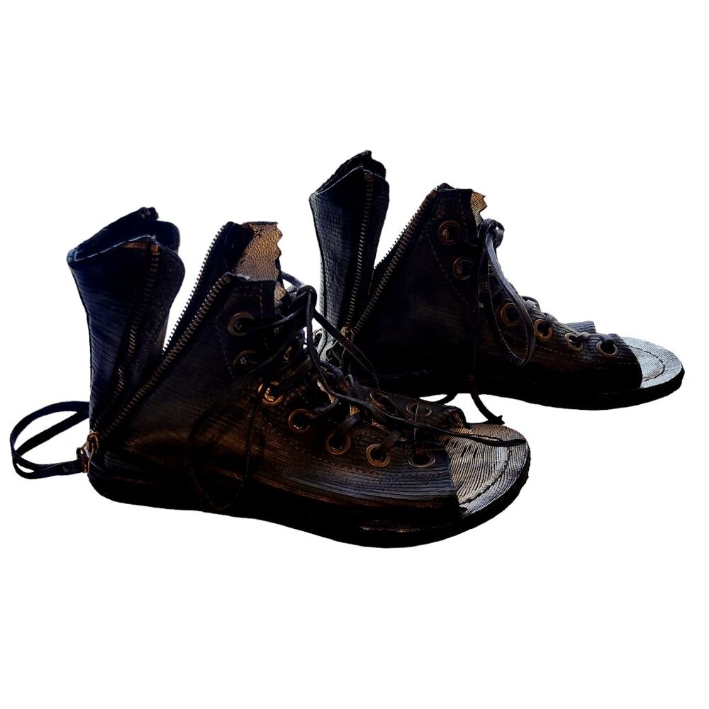 A.S.98 Black Leather Lace-Up High-Top Sandals - Picture 4 of 15